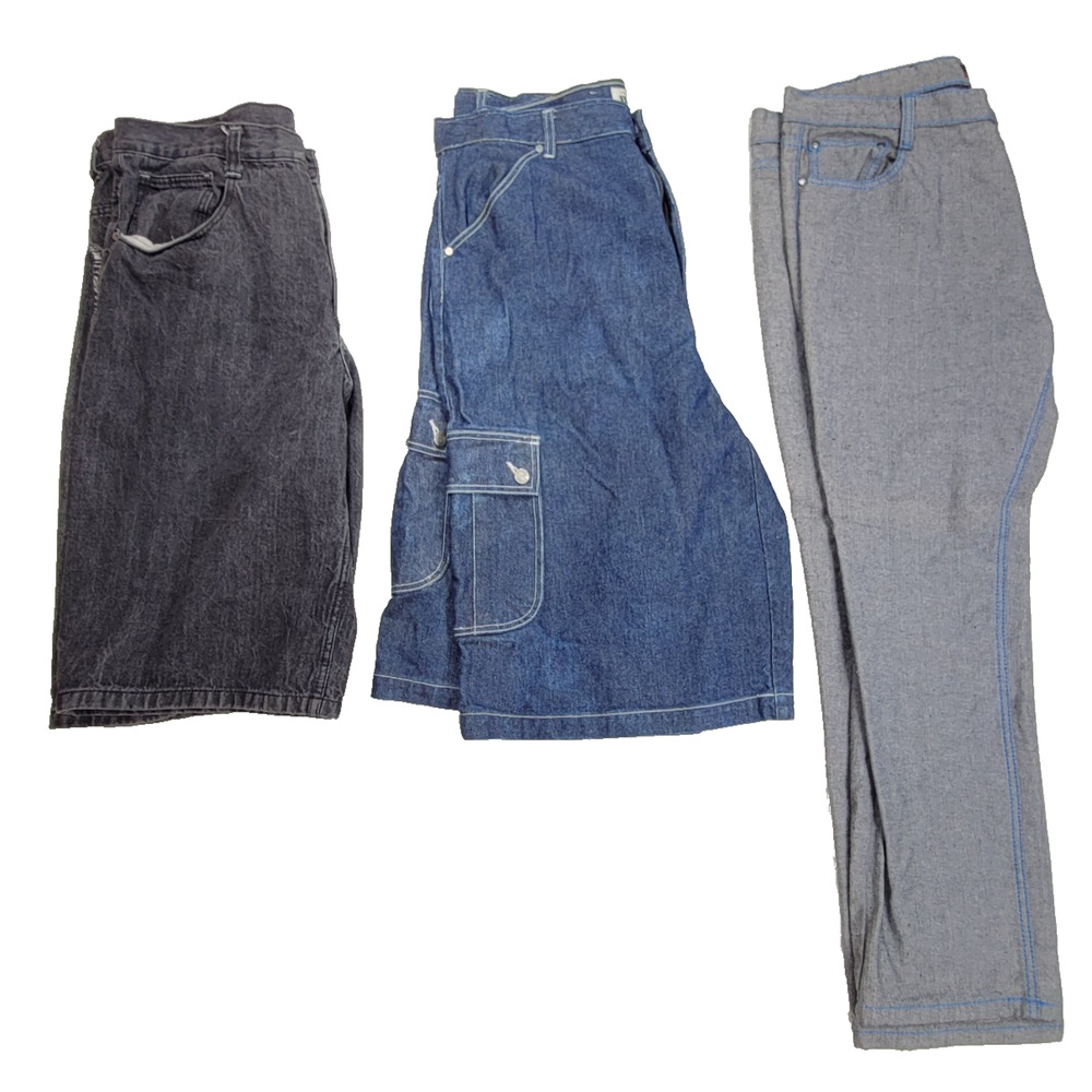 Vtg Jean Shorts Pants Mens Sz 40 Blue Black Gray Y2k Old Skool X Boom Rap HipHop
